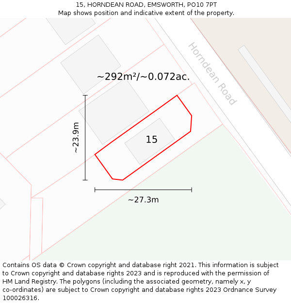 15, HORNDEAN ROAD, EMSWORTH, PO10 7PT: Plot and title map
