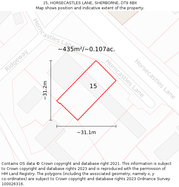 15, HORSECASTLES LANE, SHERBORNE, DT9 6BX: Plot and title map
