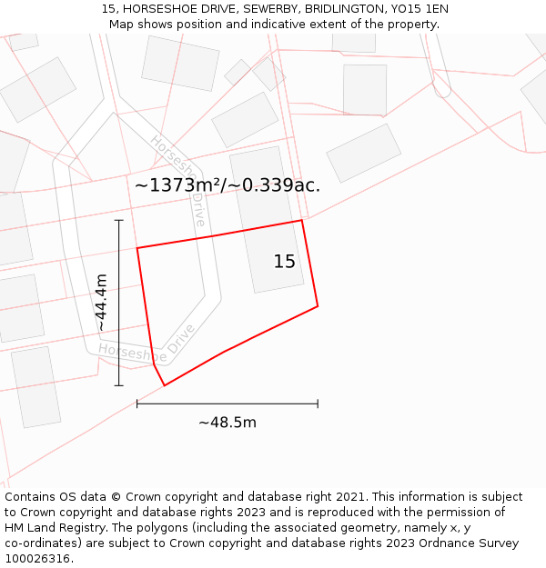 15, HORSESHOE DRIVE, SEWERBY, BRIDLINGTON, YO15 1EN: Plot and title map