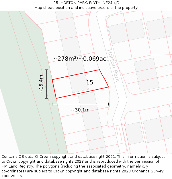 15, HORTON PARK, BLYTH, NE24 4JD: Plot and title map