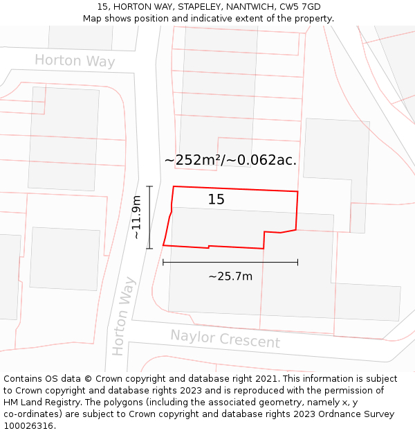 15, HORTON WAY, STAPELEY, NANTWICH, CW5 7GD: Plot and title map