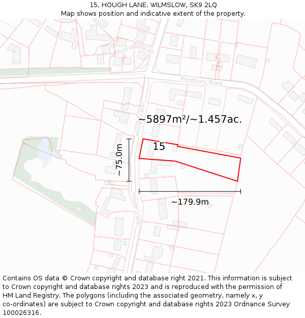 15, HOUGH LANE, WILMSLOW, SK9 2LQ: Plot and title map