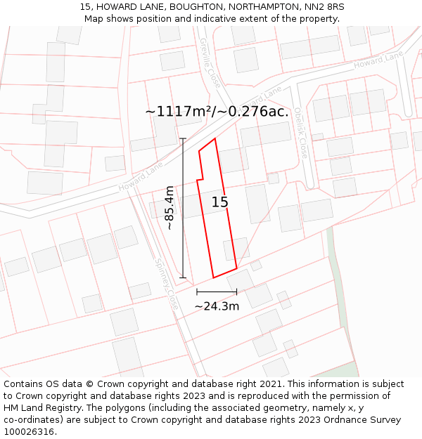 15, HOWARD LANE, BOUGHTON, NORTHAMPTON, NN2 8RS: Plot and title map