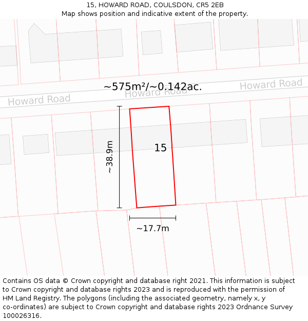 15, HOWARD ROAD, COULSDON, CR5 2EB: Plot and title map