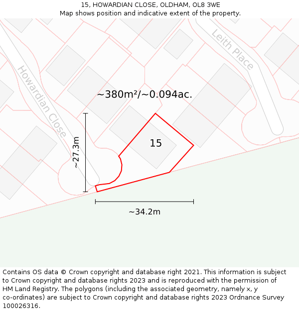 15, HOWARDIAN CLOSE, OLDHAM, OL8 3WE: Plot and title map
