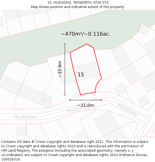 15, HUDSONS, TADWORTH, KT20 5TZ: Plot and title map