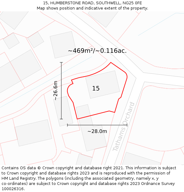 15, HUMBERSTONE ROAD, SOUTHWELL, NG25 0FE: Plot and title map