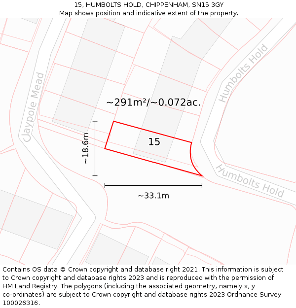 15, HUMBOLTS HOLD, CHIPPENHAM, SN15 3GY: Plot and title map