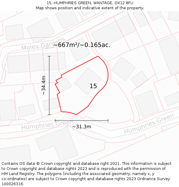 15, HUMPHRIES GREEN, WANTAGE, OX12 8FU: Plot and title map