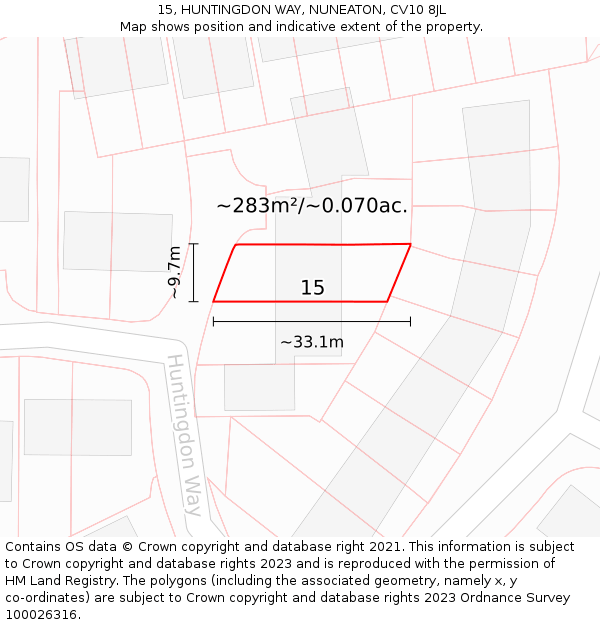 15, HUNTINGDON WAY, NUNEATON, CV10 8JL: Plot and title map