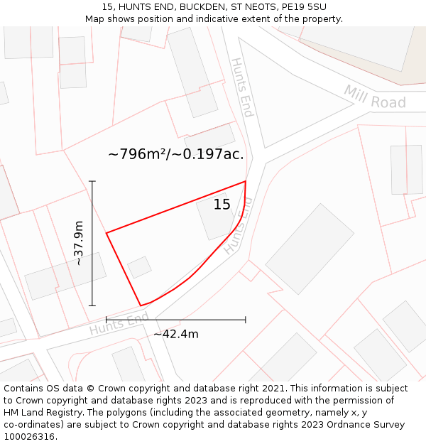 15, HUNTS END, BUCKDEN, ST NEOTS, PE19 5SU: Plot and title map