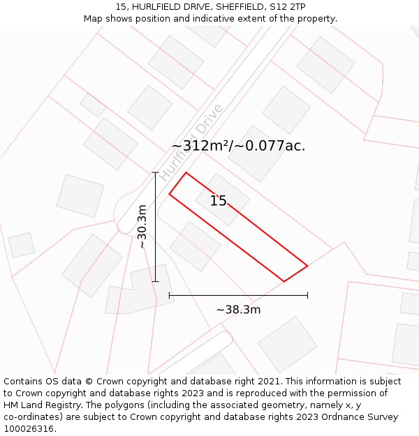 15, HURLFIELD DRIVE, SHEFFIELD, S12 2TP: Plot and title map