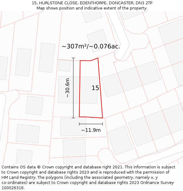 15, HURLSTONE CLOSE, EDENTHORPE, DONCASTER, DN3 2TP: Plot and title map