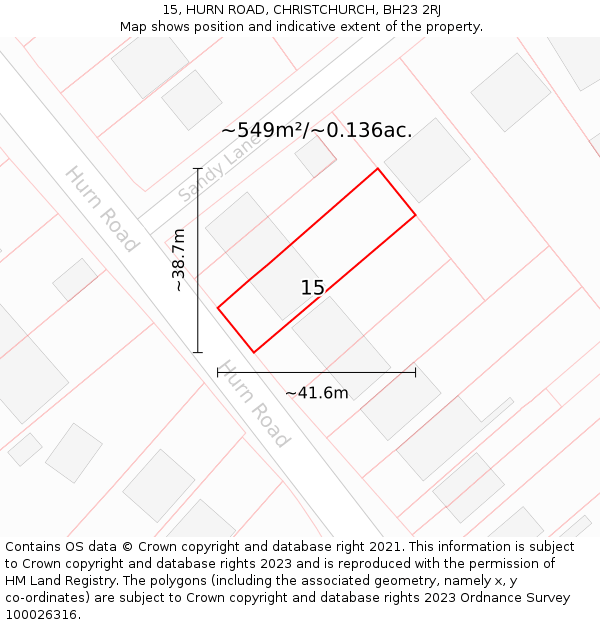 15, HURN ROAD, CHRISTCHURCH, BH23 2RJ: Plot and title map