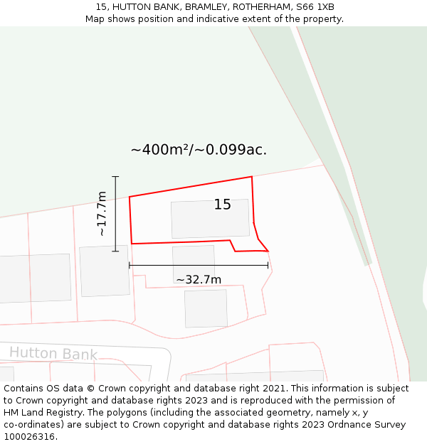 15, HUTTON BANK, BRAMLEY, ROTHERHAM, S66 1XB: Plot and title map
