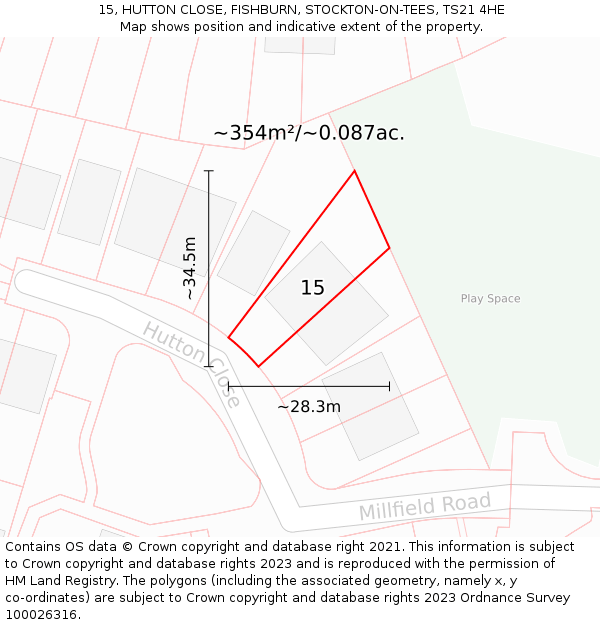 15, HUTTON CLOSE, FISHBURN, STOCKTON-ON-TEES, TS21 4HE: Plot and title map