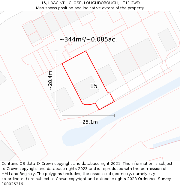15, HYACINTH CLOSE, LOUGHBOROUGH, LE11 2WD: Plot and title map