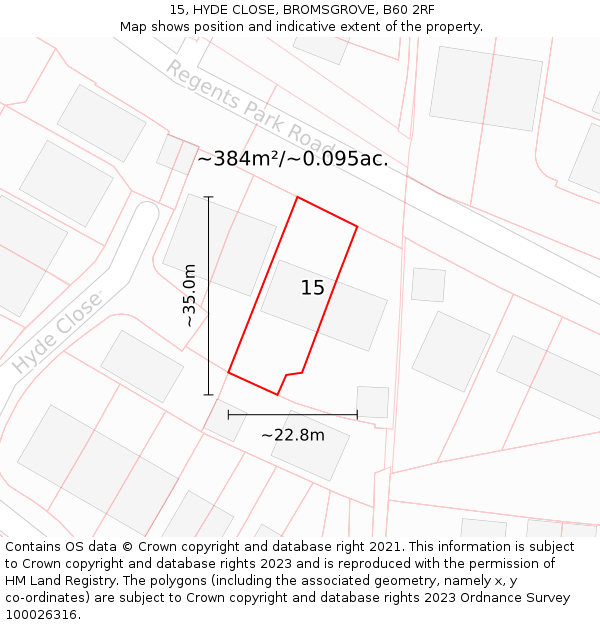 15, HYDE CLOSE, BROMSGROVE, B60 2RF: Plot and title map