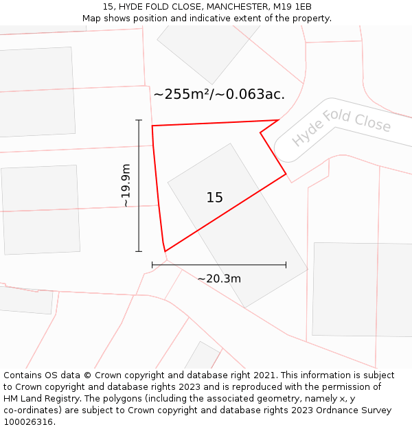 15, HYDE FOLD CLOSE, MANCHESTER, M19 1EB: Plot and title map