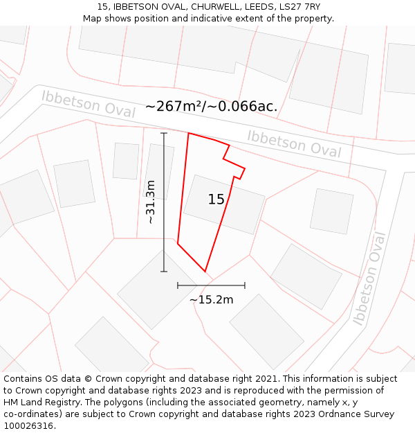 15, IBBETSON OVAL, CHURWELL, LEEDS, LS27 7RY: Plot and title map