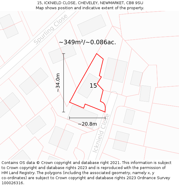 15, ICKNIELD CLOSE, CHEVELEY, NEWMARKET, CB8 9SU: Plot and title map