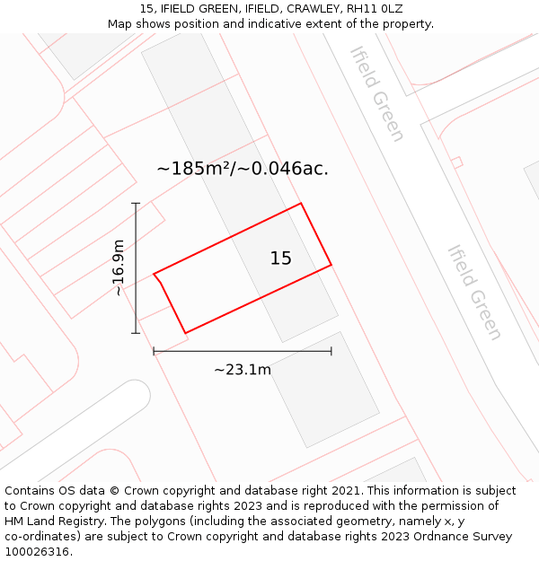 15, IFIELD GREEN, IFIELD, CRAWLEY, RH11 0LZ: Plot and title map