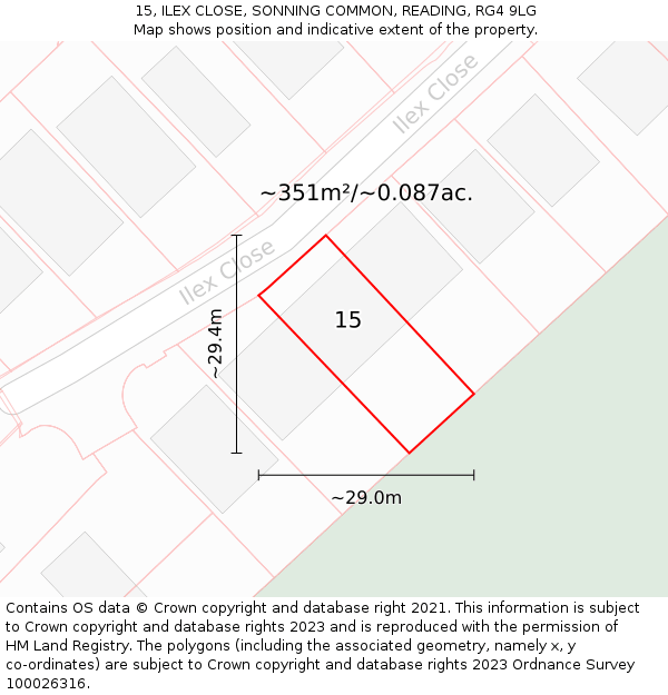 15, ILEX CLOSE, SONNING COMMON, READING, RG4 9LG: Plot and title map
