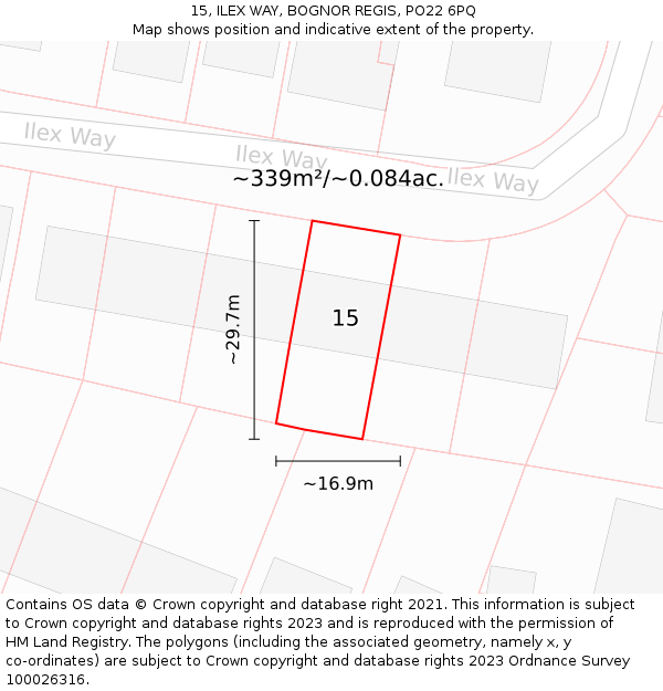 15, ILEX WAY, BOGNOR REGIS, PO22 6PQ: Plot and title map