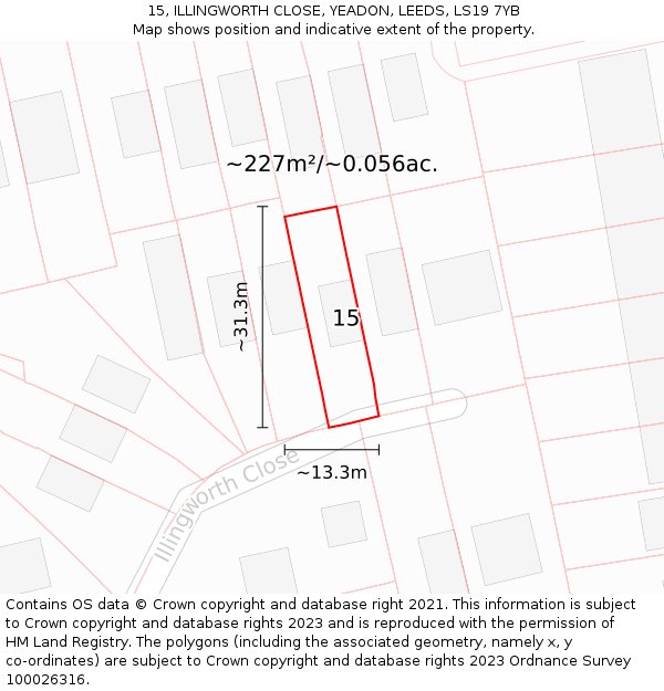 15, ILLINGWORTH CLOSE, YEADON, LEEDS, LS19 7YB: Plot and title map