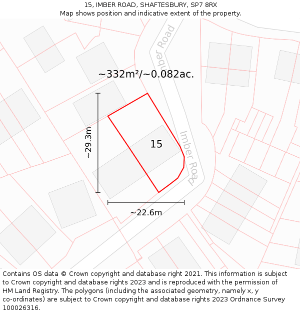 15, IMBER ROAD, SHAFTESBURY, SP7 8RX: Plot and title map