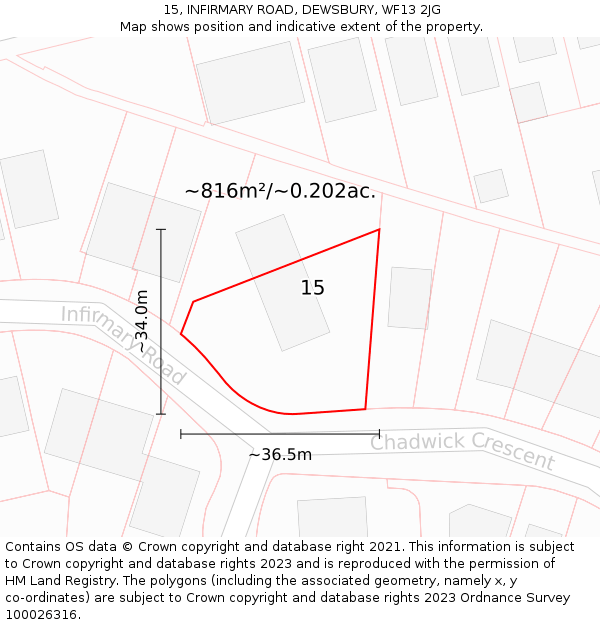 15, INFIRMARY ROAD, DEWSBURY, WF13 2JG: Plot and title map