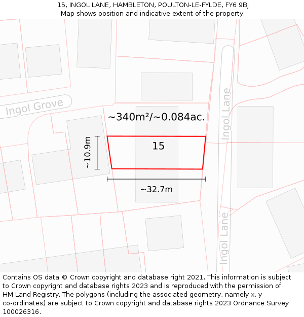 15, INGOL LANE, HAMBLETON, POULTON-LE-FYLDE, FY6 9BJ: Plot and title map