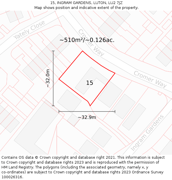 15, INGRAM GARDENS, LUTON, LU2 7JZ: Plot and title map