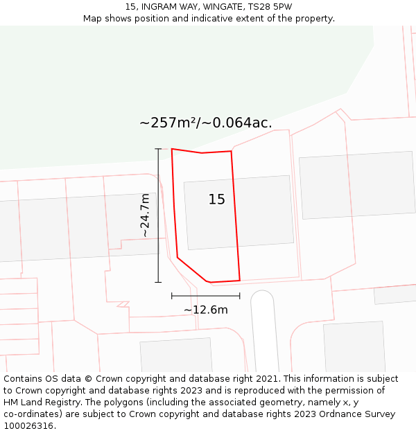 15, INGRAM WAY, WINGATE, TS28 5PW: Plot and title map