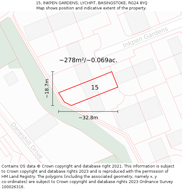 15, INKPEN GARDENS, LYCHPIT, BASINGSTOKE, RG24 8YQ: Plot and title map