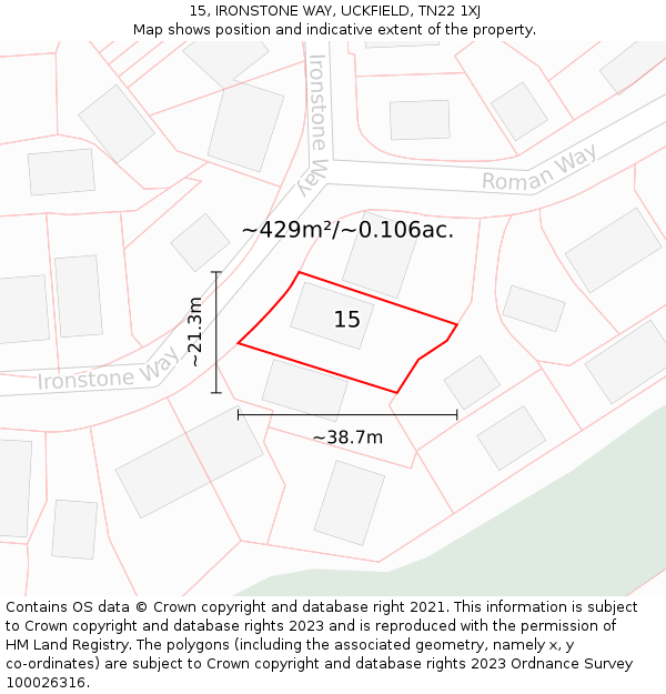 15, IRONSTONE WAY, UCKFIELD, TN22 1XJ: Plot and title map