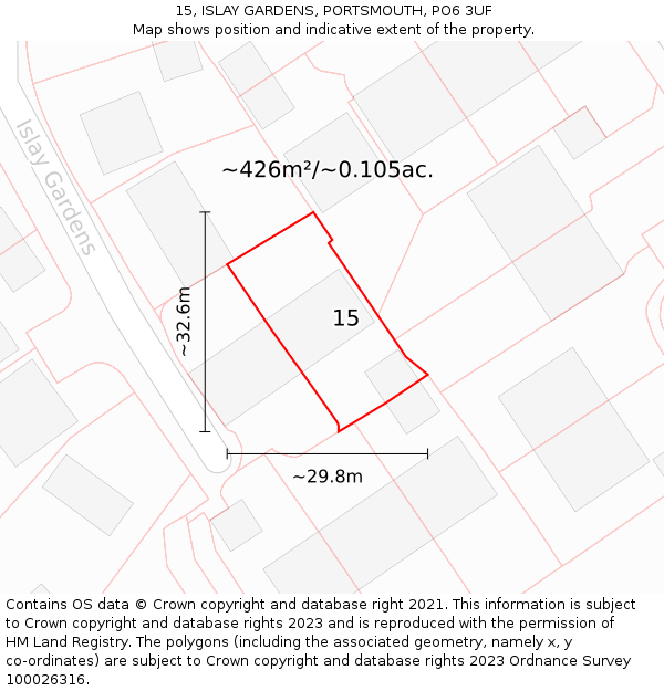 15, ISLAY GARDENS, PORTSMOUTH, PO6 3UF: Plot and title map