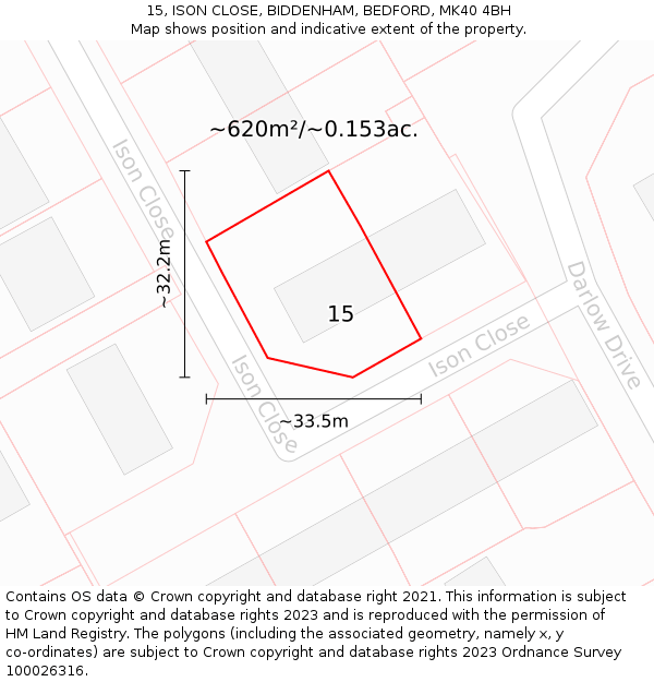 15, ISON CLOSE, BIDDENHAM, BEDFORD, MK40 4BH: Plot and title map