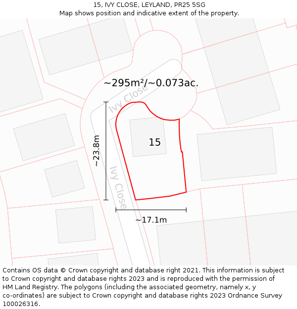 15, IVY CLOSE, LEYLAND, PR25 5SG: Plot and title map