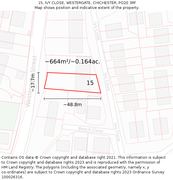 15, IVY CLOSE, WESTERGATE, CHICHESTER, PO20 3RF: Plot and title map