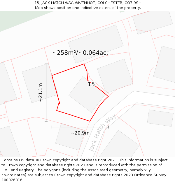 15, JACK HATCH WAY, WIVENHOE, COLCHESTER, CO7 9SH: Plot and title map