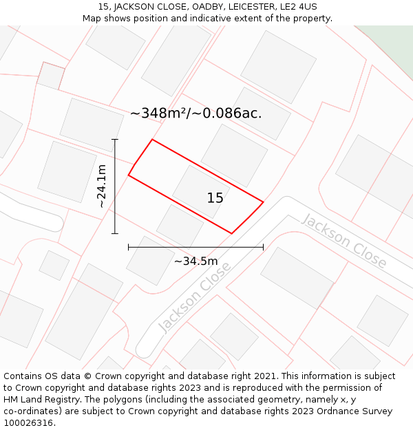 15, JACKSON CLOSE, OADBY, LEICESTER, LE2 4US: Plot and title map