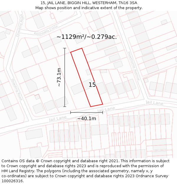 15, JAIL LANE, BIGGIN HILL, WESTERHAM, TN16 3SA: Plot and title map