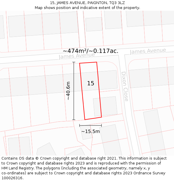 15, JAMES AVENUE, PAIGNTON, TQ3 3LZ: Plot and title map