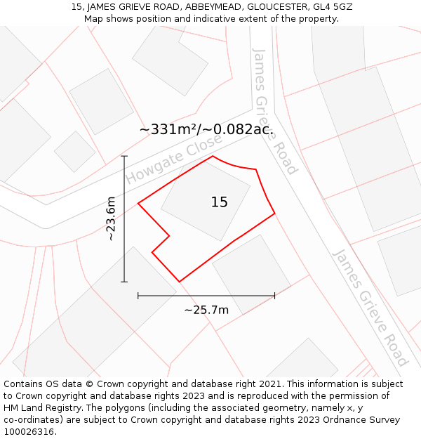 15, JAMES GRIEVE ROAD, ABBEYMEAD, GLOUCESTER, GL4 5GZ: Plot and title map