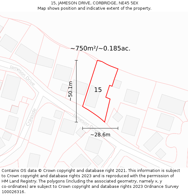15, JAMESON DRIVE, CORBRIDGE, NE45 5EX: Plot and title map