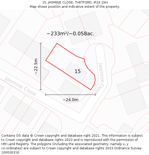 15, JASMINE CLOSE, THETFORD, IP24 2XH: Plot and title map