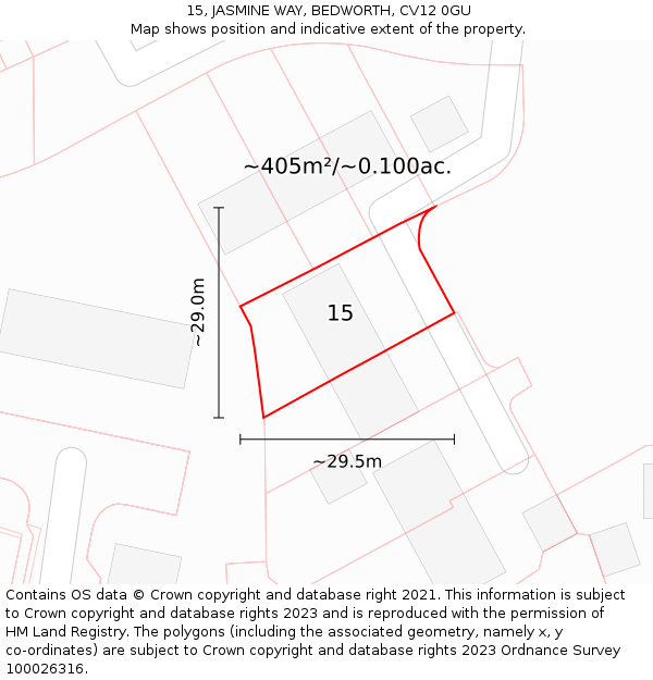15, JASMINE WAY, BEDWORTH, CV12 0GU: Plot and title map