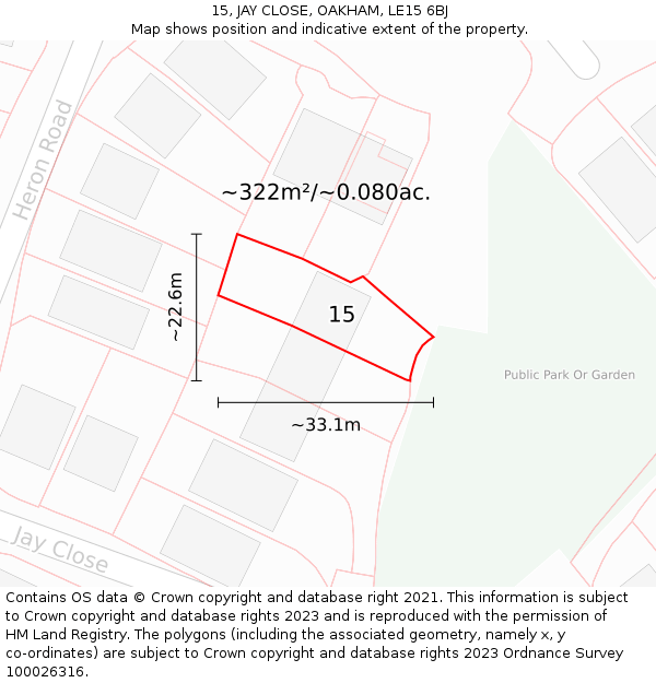 15, JAY CLOSE, OAKHAM, LE15 6BJ: Plot and title map