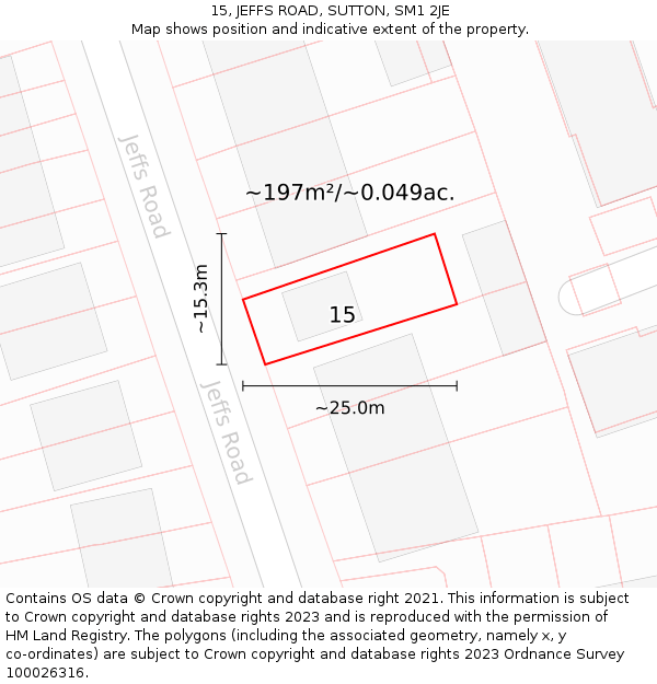 15, JEFFS ROAD, SUTTON, SM1 2JE: Plot and title map